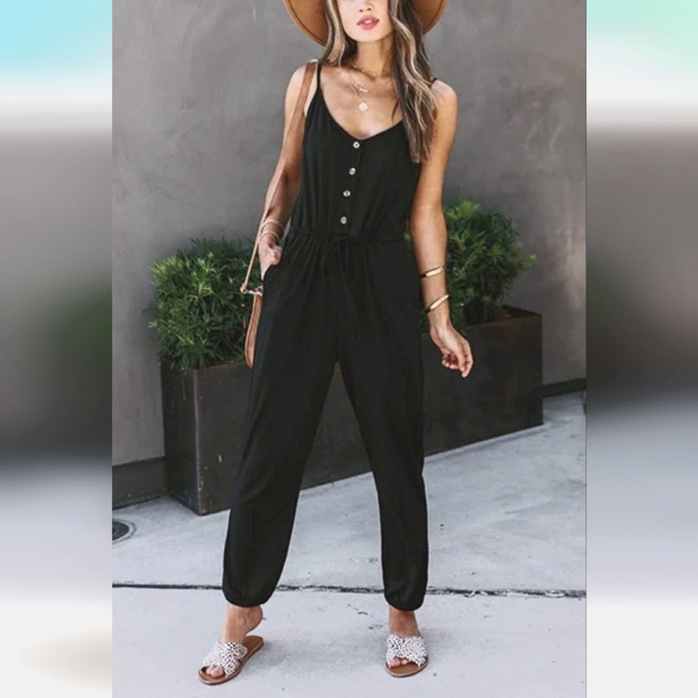 Black Drawstring Waisted Romper/Jumpsuit